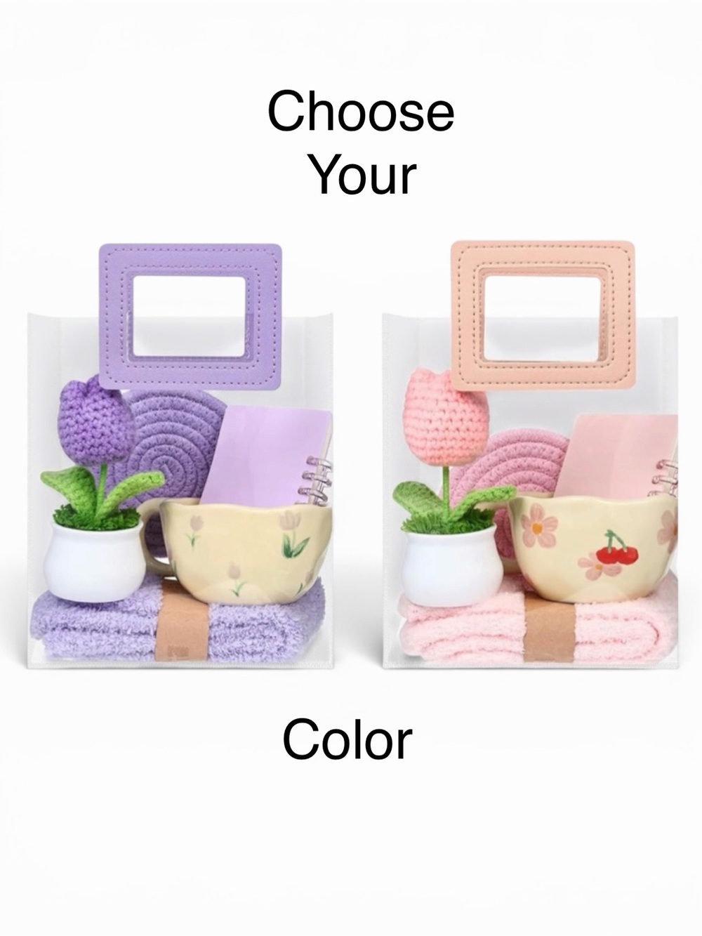 Gift Set W/ Ceramic Mug, Crocheted Flower, & More